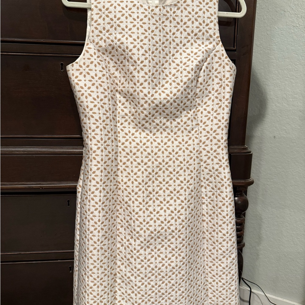 Michael Kors Elegant Cream and Brown Patterned Midi Dress